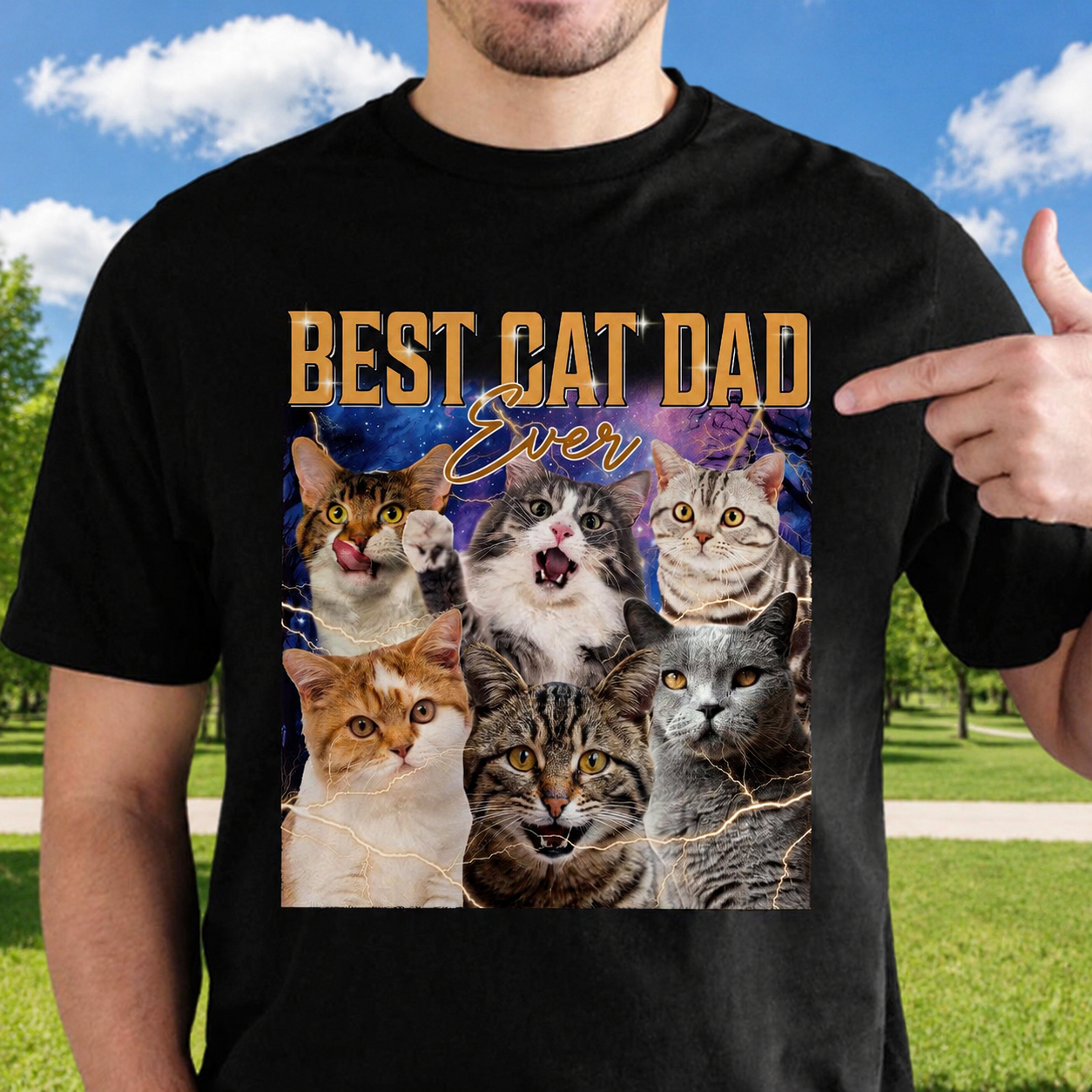 Custom Cat Portrait Retro T-Shirt — Gift for Cat Lovers W9T5W