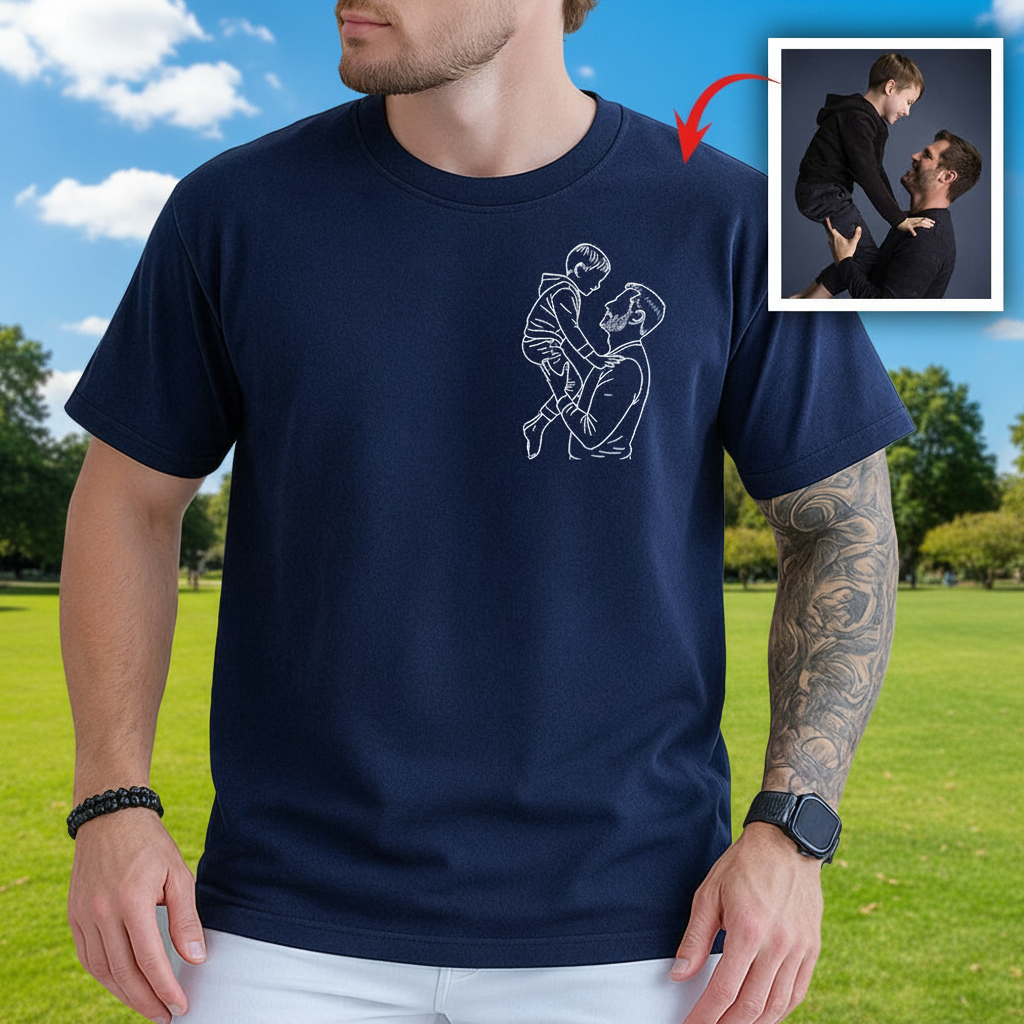 Custom Dad Kids Portrait Drawing T-Shirt — Gift for Dad GDHE2