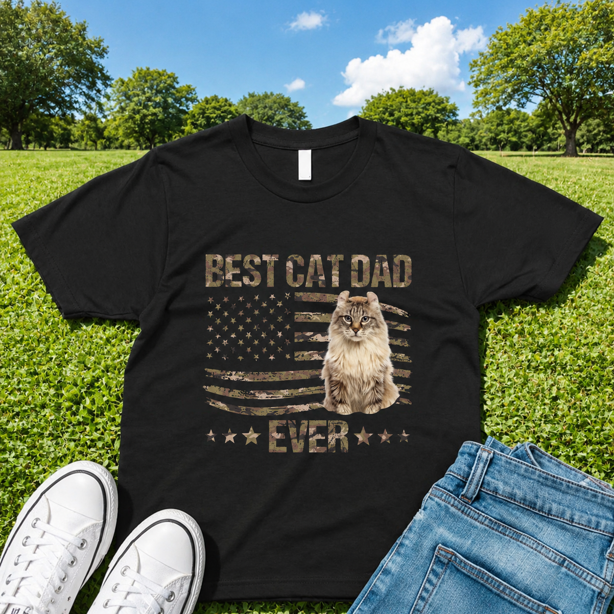 Custom Best Cat Dad Ever T-Shirt — Gift for Dad PYV6V