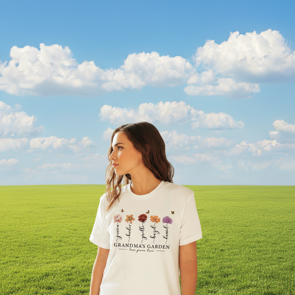 Custom Grandmas Garden Love Grows T-Shirt — Gift for Mom MPUJC