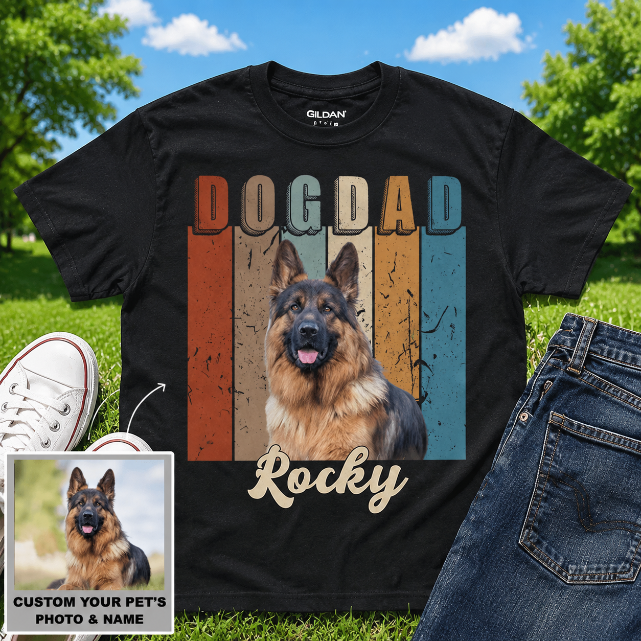 Custom Na96 Dogdad Vintagephoto T-Shirt — Gift for Dog Dad B2KT9