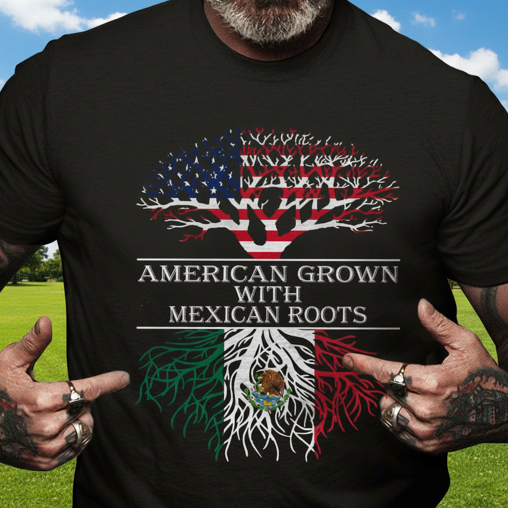 Custom American Grown Mexican Roots T-Shirt — Patriotic Gift W9PS4