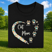 Custom Cat Mom Paw Hearts T-Shirt — Gift for Mom RBRNQ