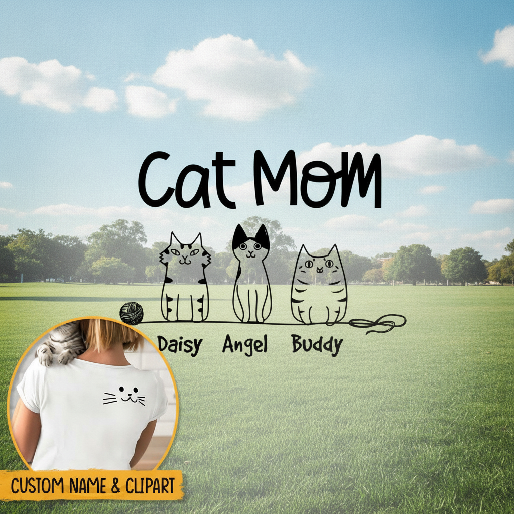 Custom Cat Mom Clipart T-Shirt — Gift for Mom H7ZMB