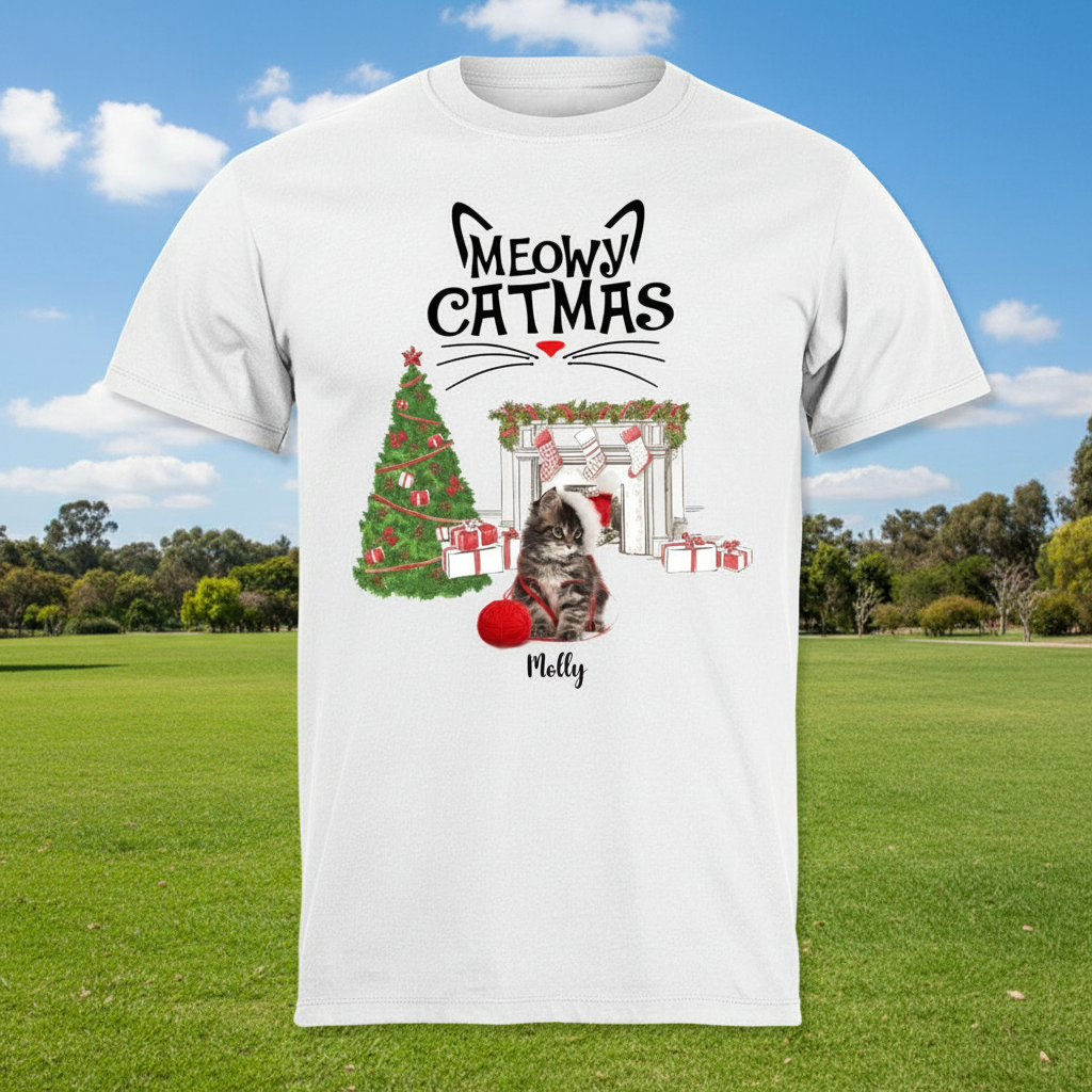 Custom Meowy Catmas Cat T-Shirt — Gift for Cat Lovers 449SV