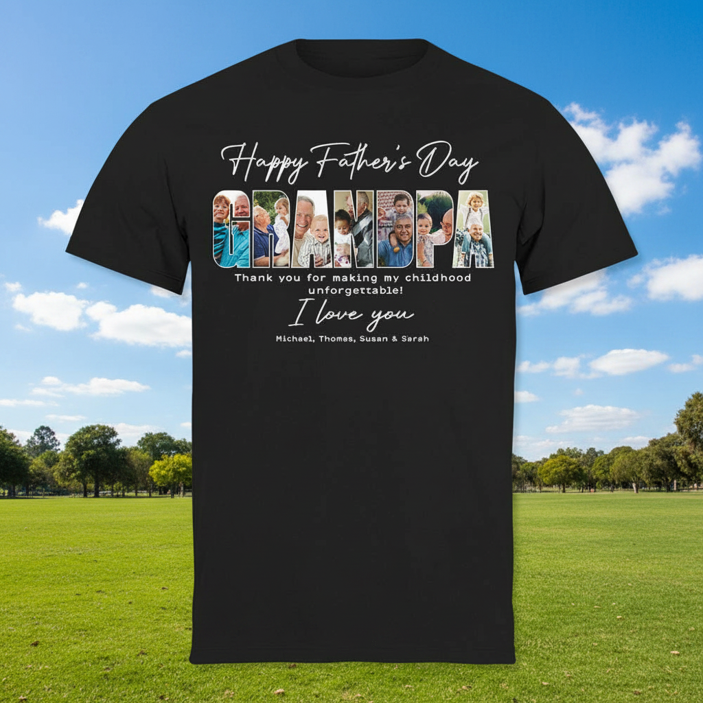Custom Happy Fathers Day Grandpa T-Shirt — Gift for Dad QTH8E