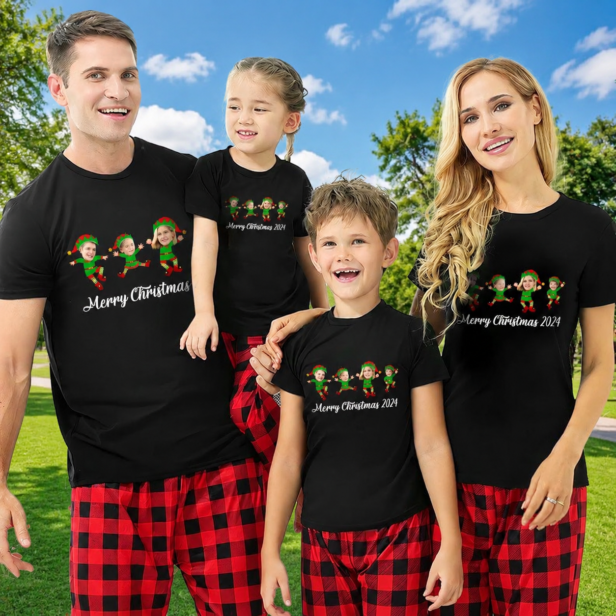 Custom Face Family Merry Christmas T-Shirt — Family Gift UQFC2