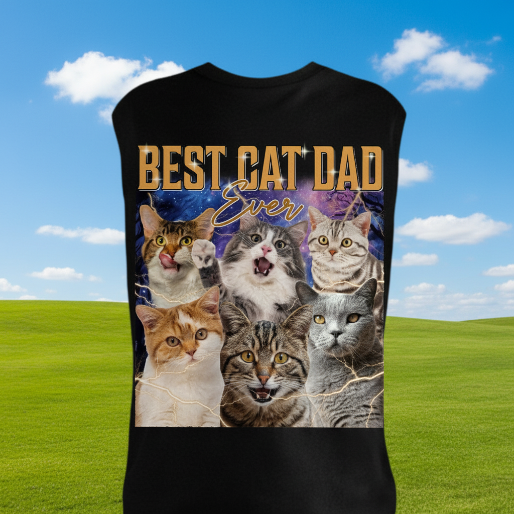 Custom Cat Portrait Retro T-Shirt — Gift for Cat Lovers ZBJXB