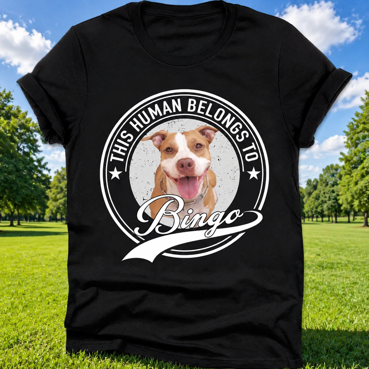 Custom Human Belongs Dog Cat T-Shirt — Gift for Cat Lovers 8V84U