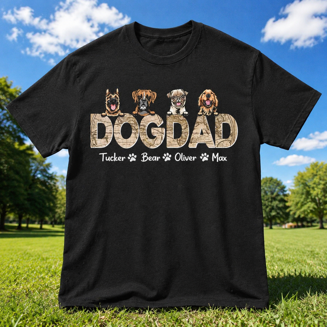 Custom Dog Dad Vintage Map T-Shirt — Gift for Dad F75Y2