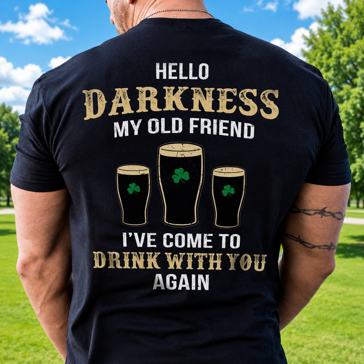 Custom Irish Darkness Front Shamrock T-Shirt — Custom Gift 8WMV8