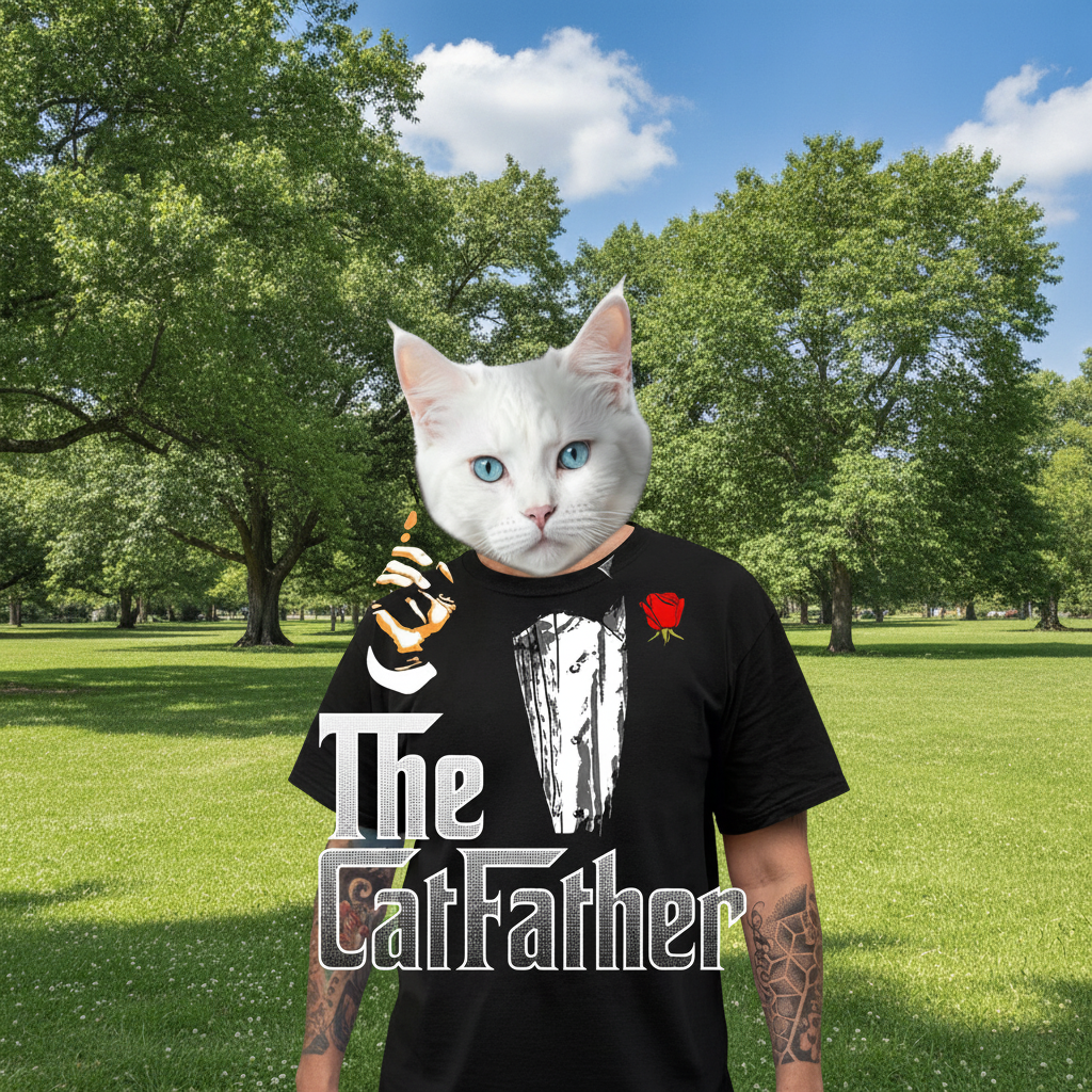 Custom Catfather Gentlemen Cat Dad T-Shirt — Gift for Dad S287F