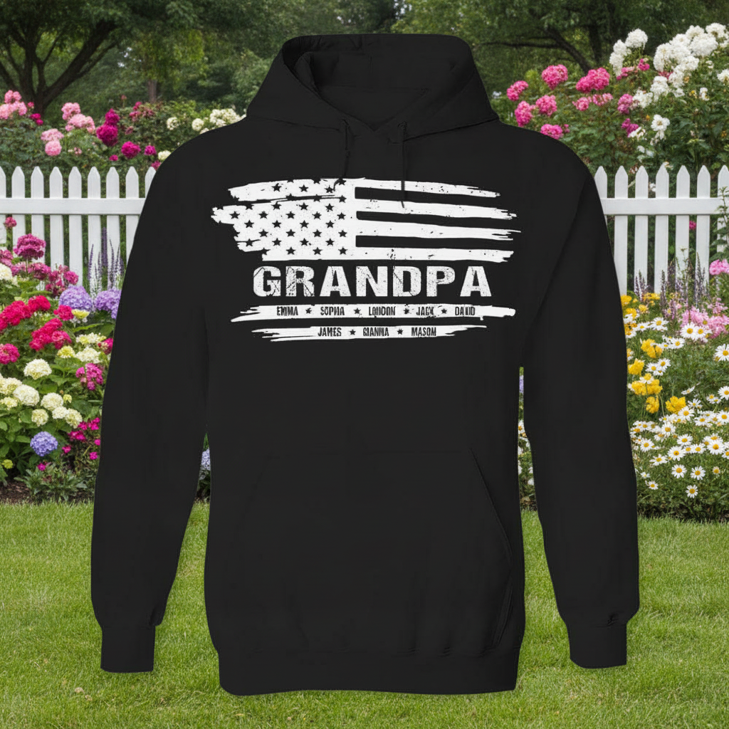 Custom Grandpa American Kids Name Garden Flag — Gift for Dad 7NY6E