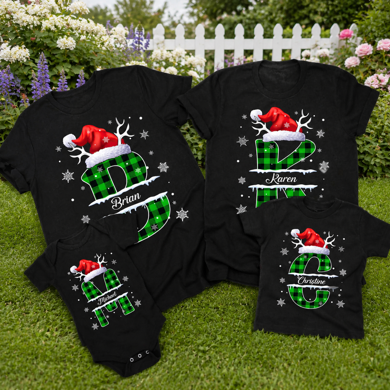 Custom Name Initial Letter Christmas T-Shirt — Family Gift NG84X