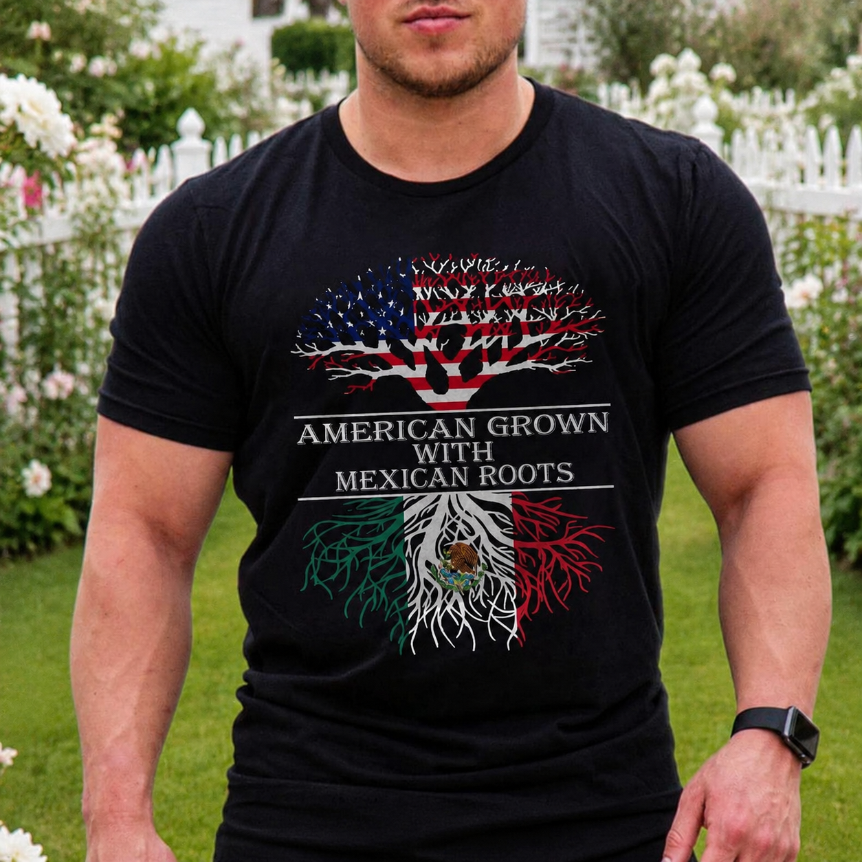Custom American Grown Mexican Roots T-Shirt — Patriotic Gift 9YTS7