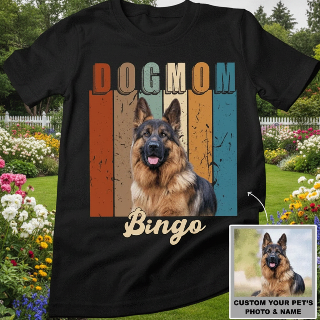 Custom Na96 Dogmom Vintagephoto T-Shirt — Gift for Dog Mom E54QA