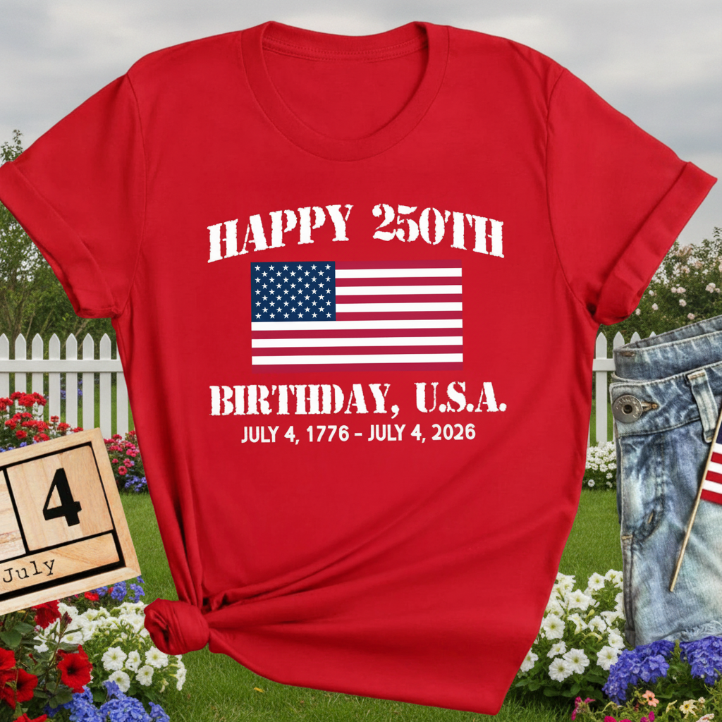 Custom Happy 250th Birthday America T-Shirt — Patriotic Gift NNPMC