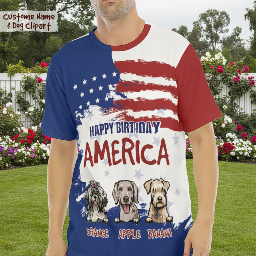 Custom Happy Birthday America Dog T-Shirt — Gift for Dog Lovers F6BSZ