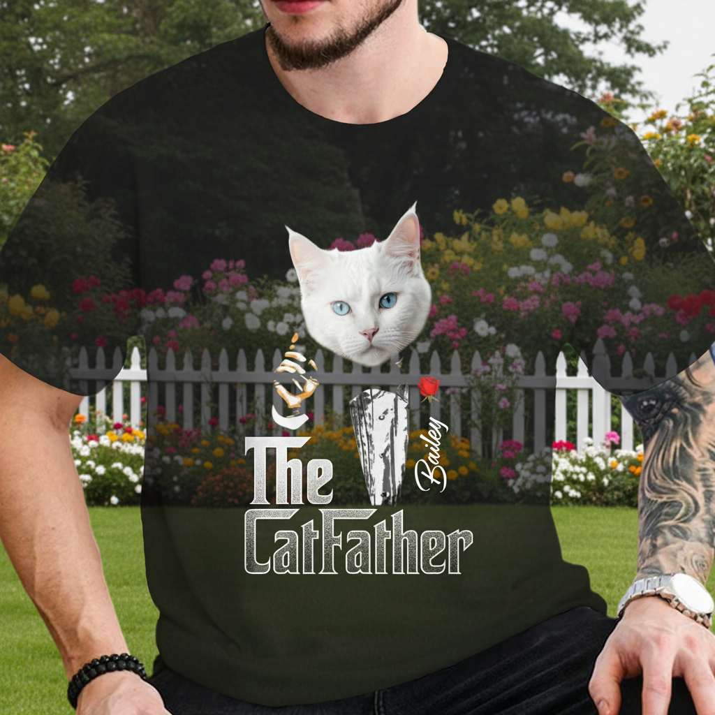 Custom Catfather Gentlemen Cat Dad T-Shirt — Gift for Dad S287F