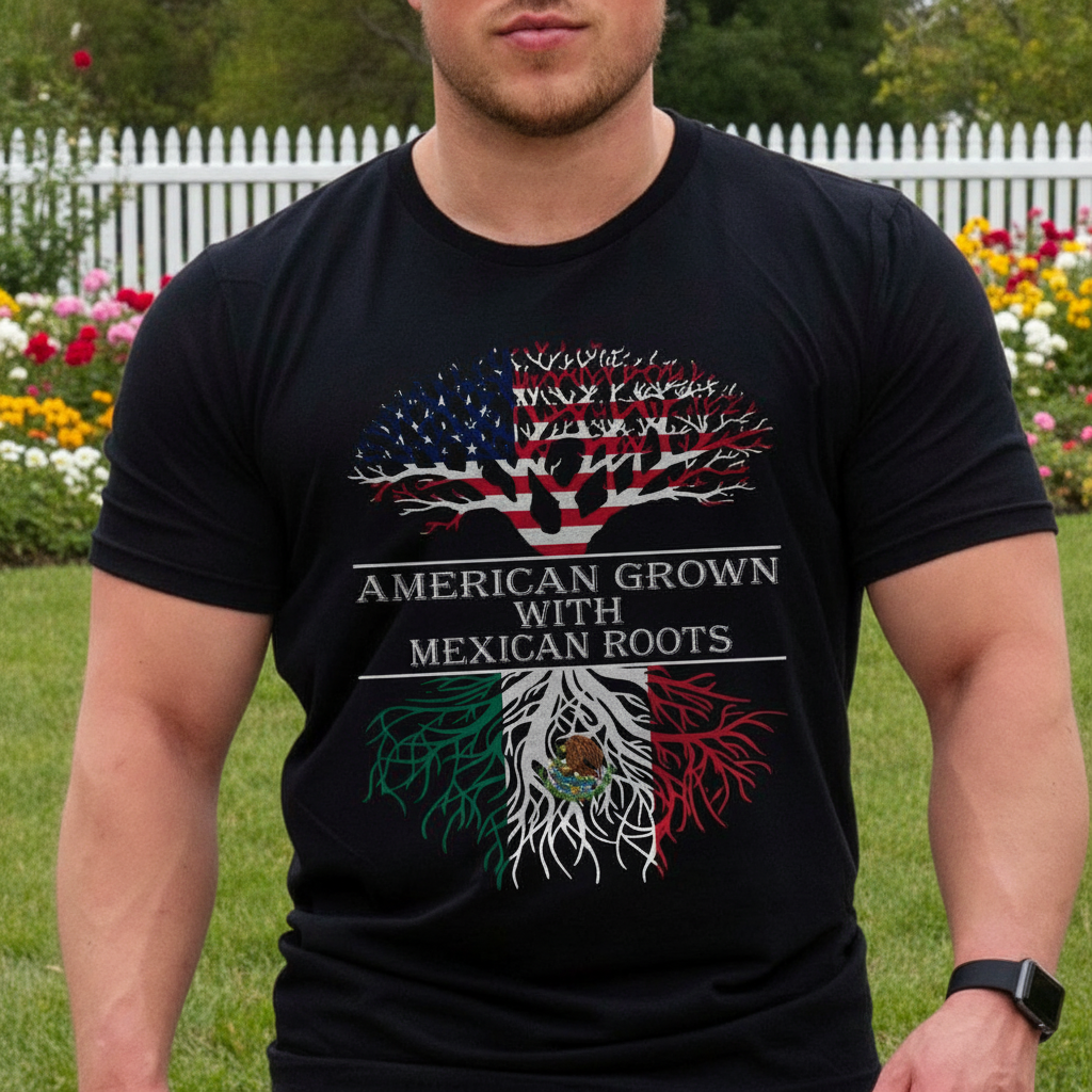 Custom American Grown Mexican Roots T-Shirt — Patriotic Gift W9PS4