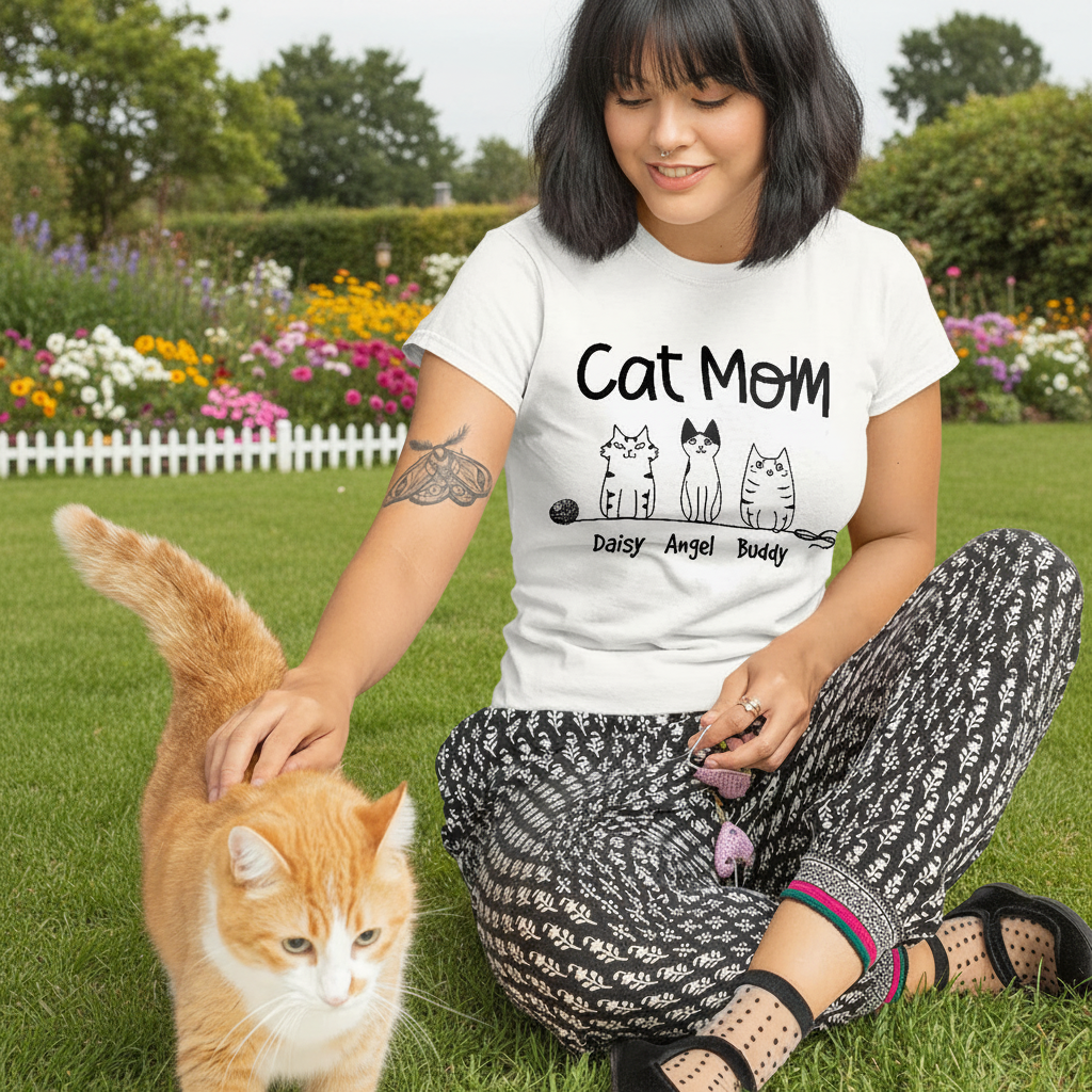 Custom Cat Mom Clipart T-Shirt — Gift for Mom H7ZMB