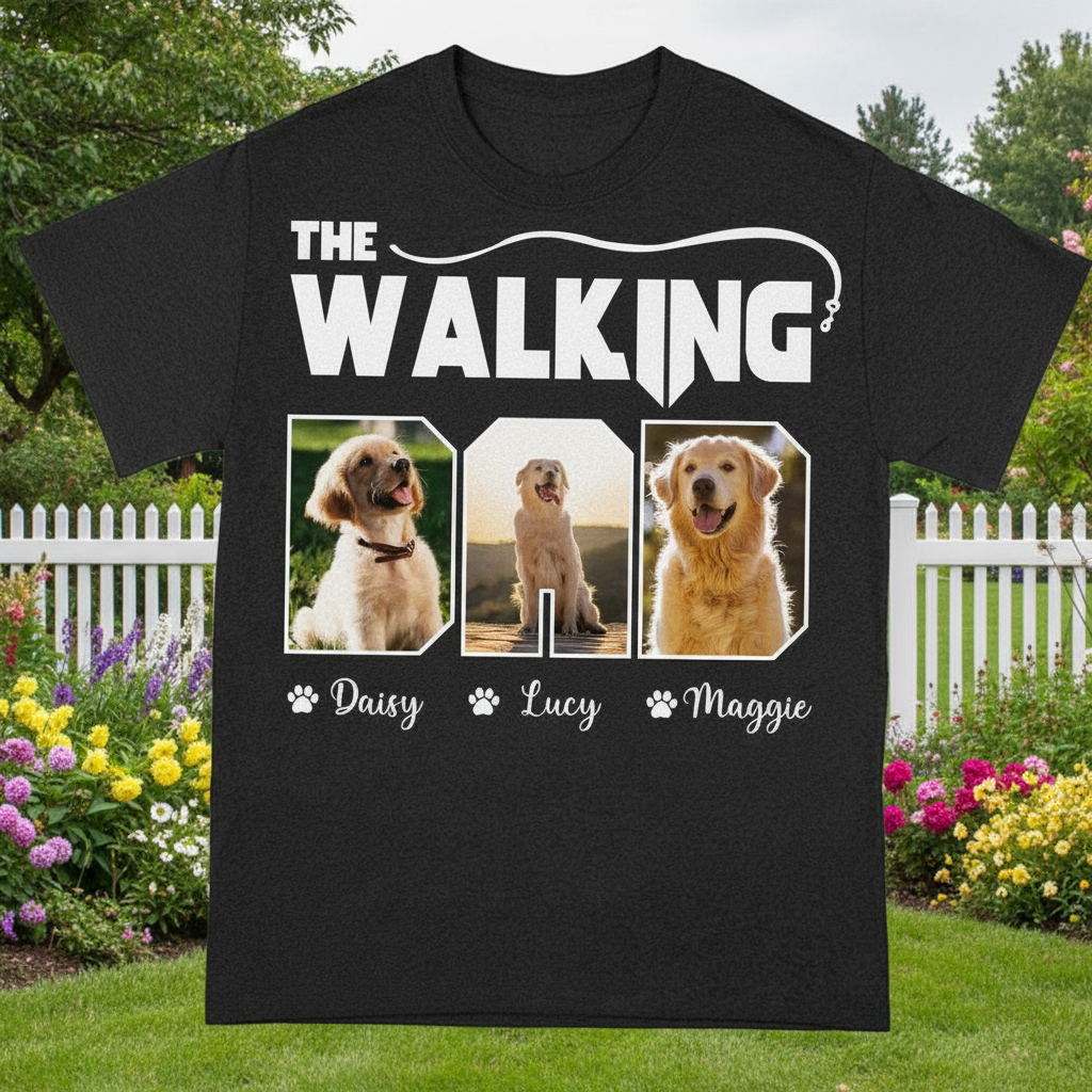 Custom Walking Dad Dog Dark T-Shirt — Gift for Dad 3UBQ6