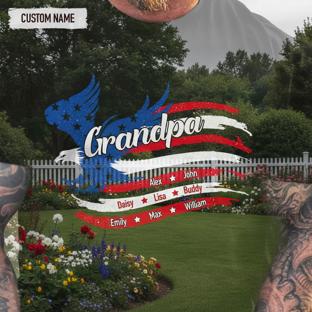 Custom Papa Patriotic America Family Garden Flag — Gift for Dad AJP8H