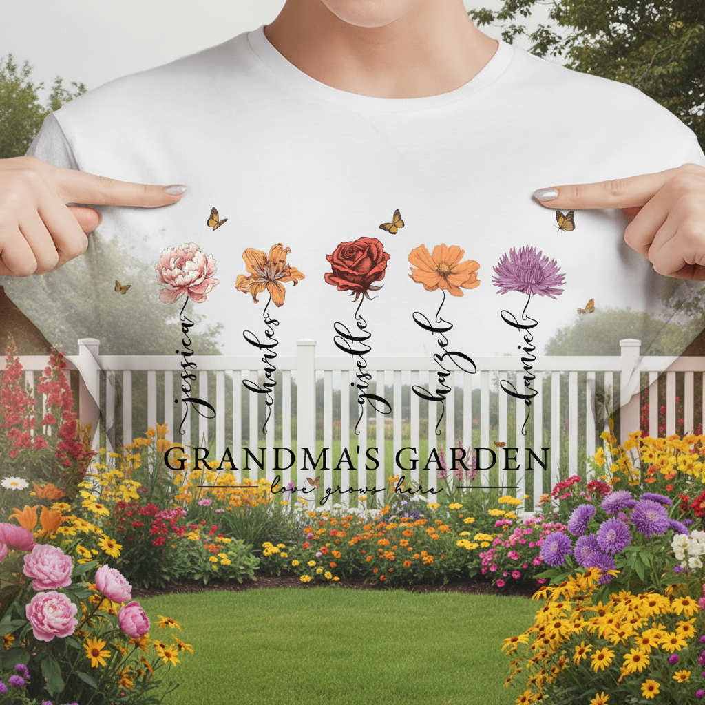 Custom Grandmas Garden Love Grows T-Shirt — Gift for Mom MPUJC