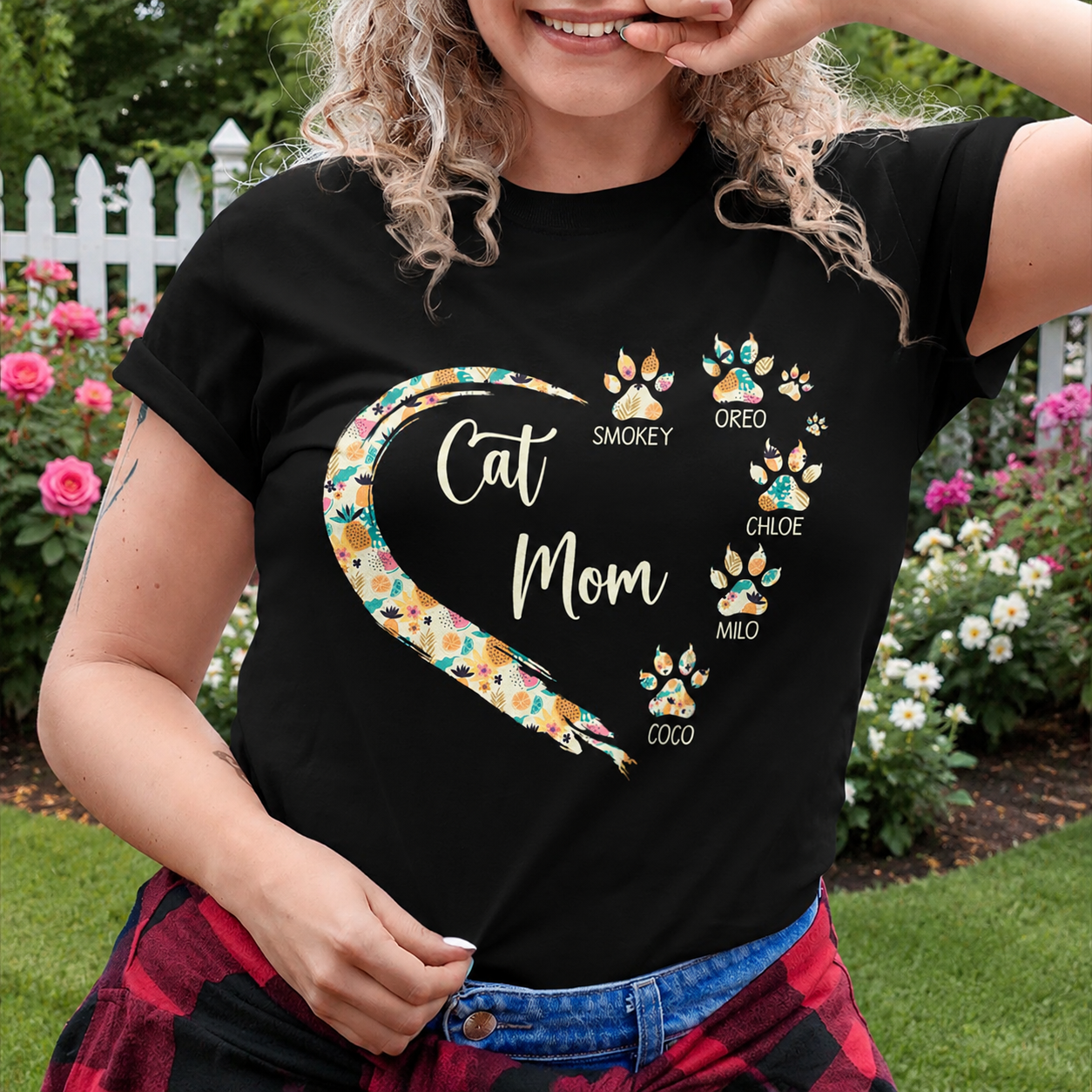 Custom Cat Mom Paw Hearts T-Shirt — Gift for Mom RBRNQ