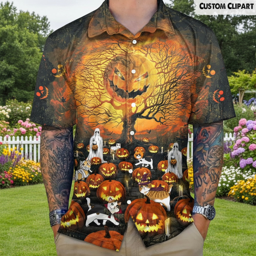 Custom Cat Dog Halloween Hawaiian Shirt — Gift for Cat Lovers 5ZBX5