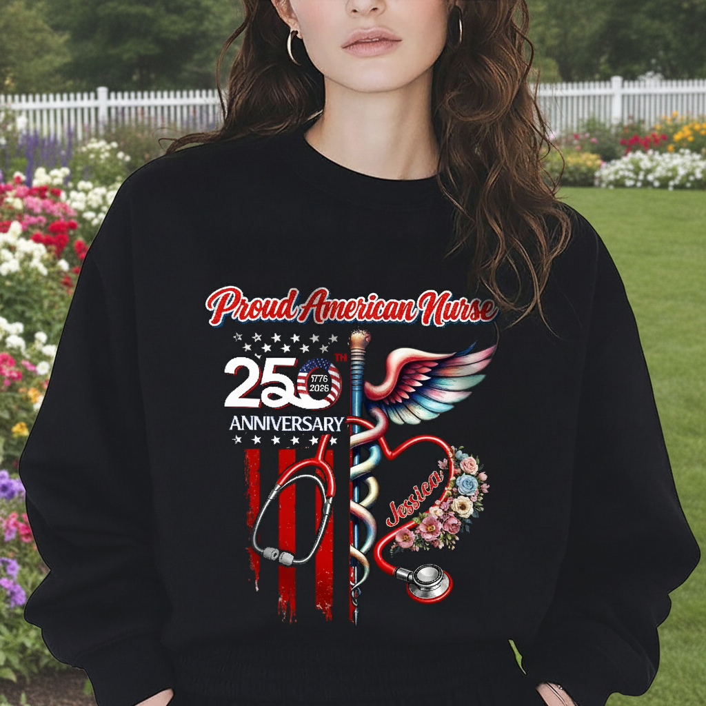 Custom Name Proud American Nurse T-Shirt — Patriotic Gift FYJZ8