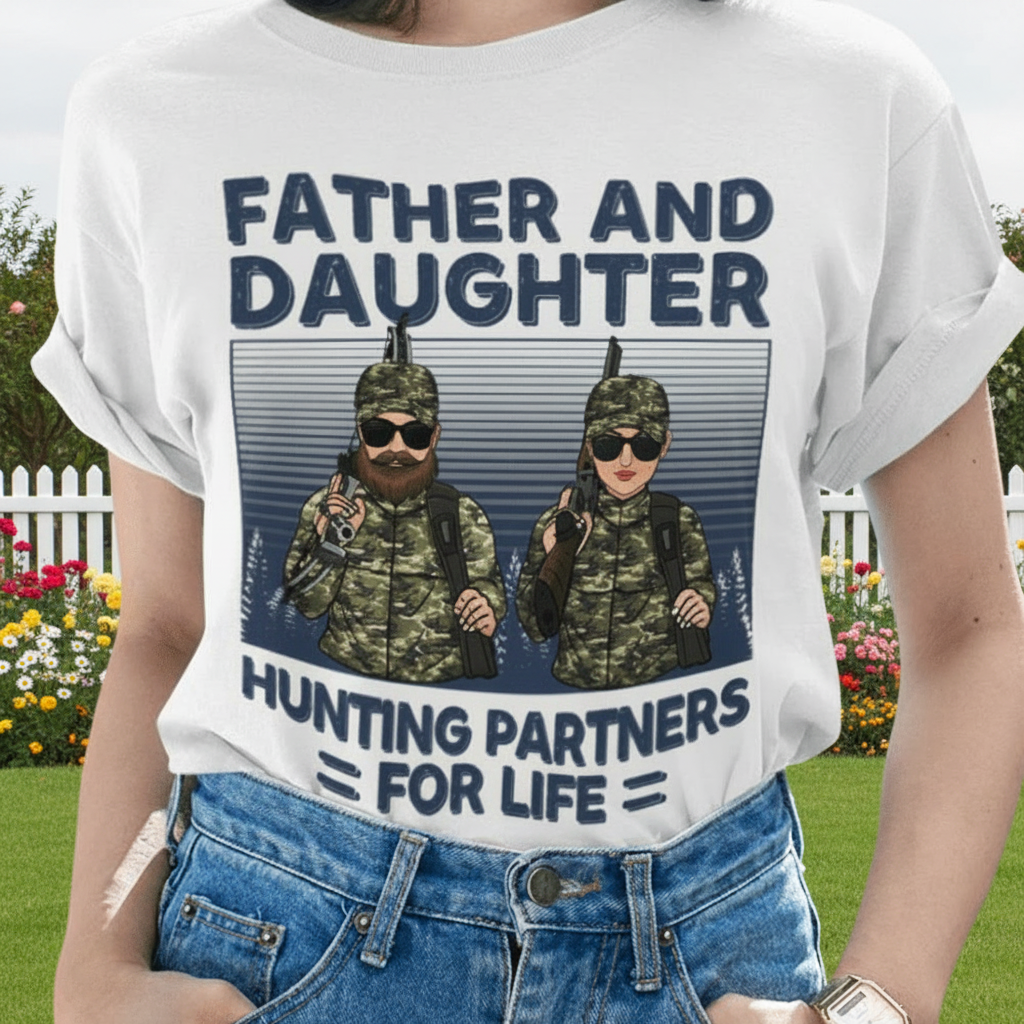 Custom Father Daughter Hunting Partners T-Shirt — Gift for Dad VHJ3R