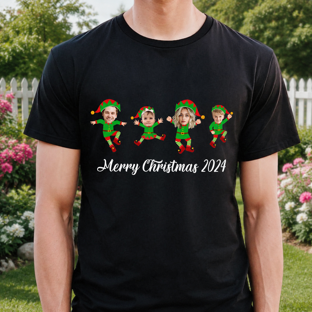 Custom Face Family Merry Christmas T-Shirt — Family Gift UQFC2