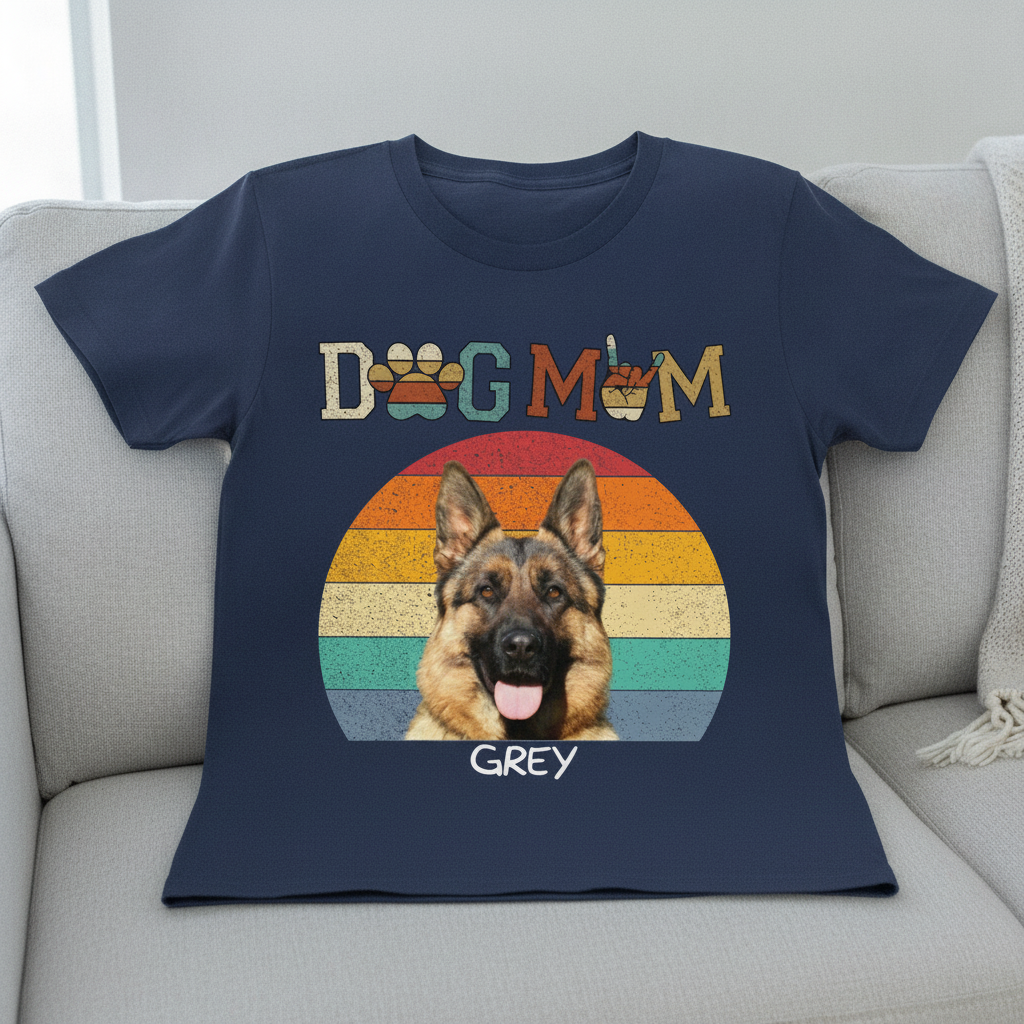 Custom Dog Mom Vitage Retro T-Shirt — Gift for Mom 7SVCB