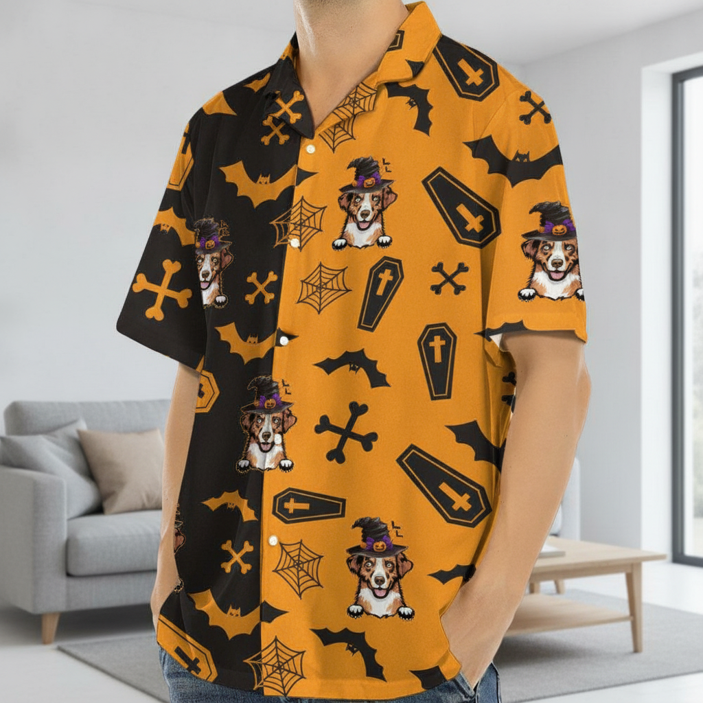 Custom Dog Cat Clipart Halloween Hawaiian Shirt — Gift for Cat Lovers GM5H5