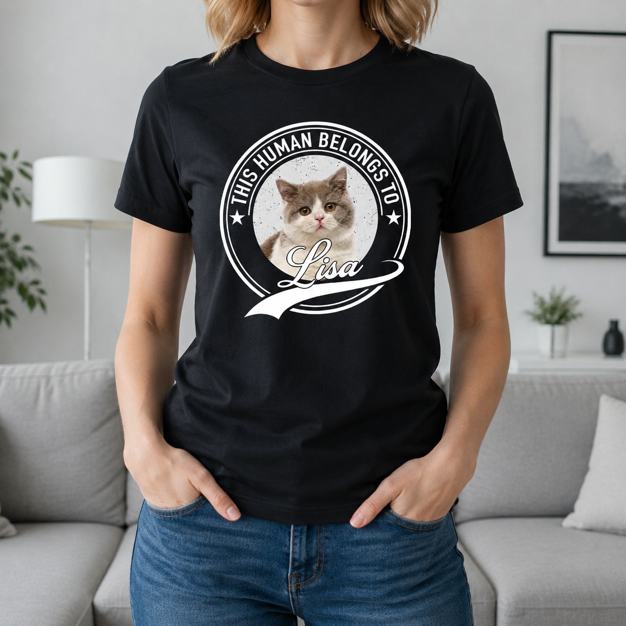 Custom Cat Human Belongs T-Shirt — Gift for Cat Lovers 2MTRF
