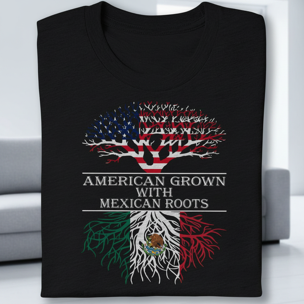 Custom American Grown Mexican Roots T-Shirt — Patriotic Gift W9PS4