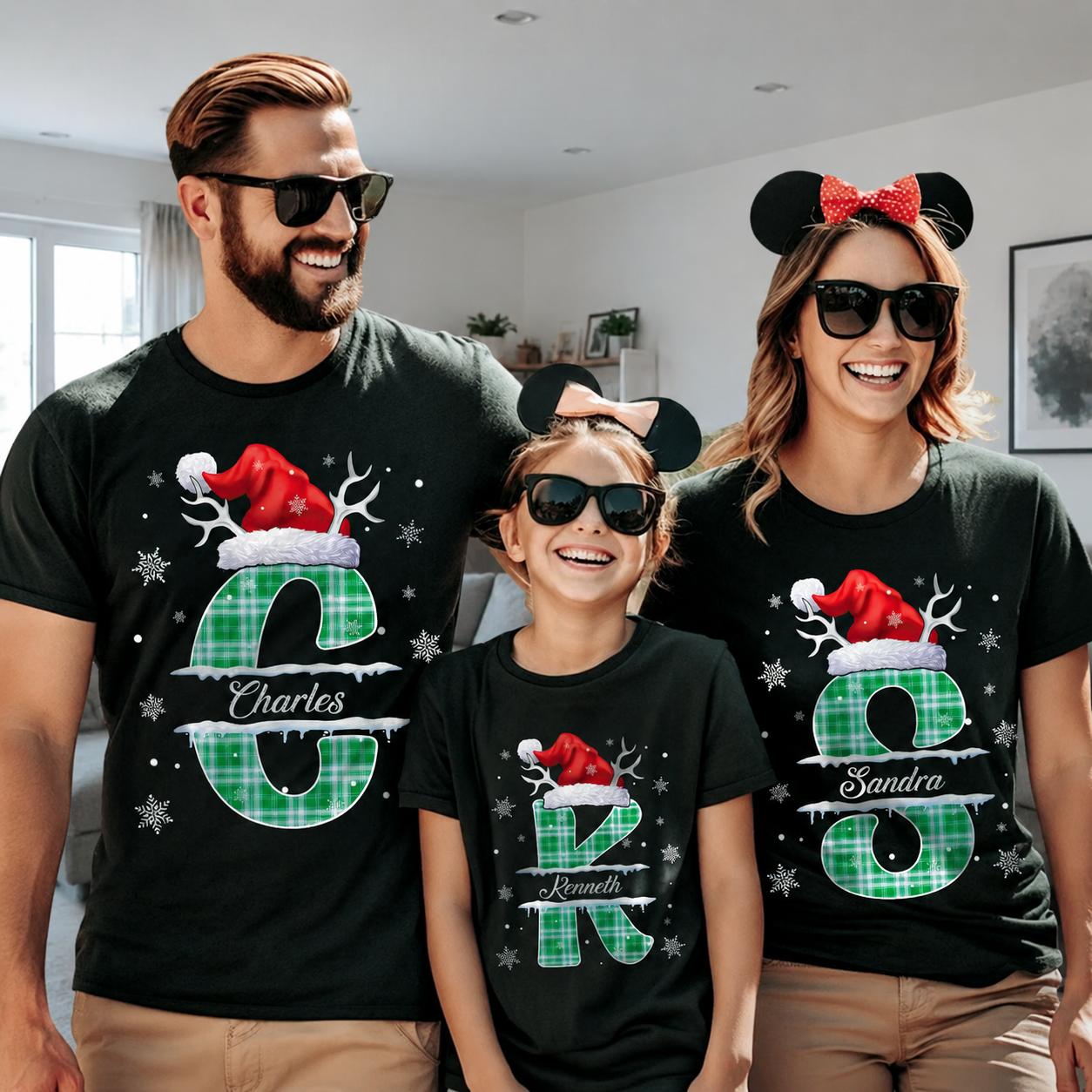 Custom Name Initial Letter Christmas T-Shirt — Family Gift NG84X