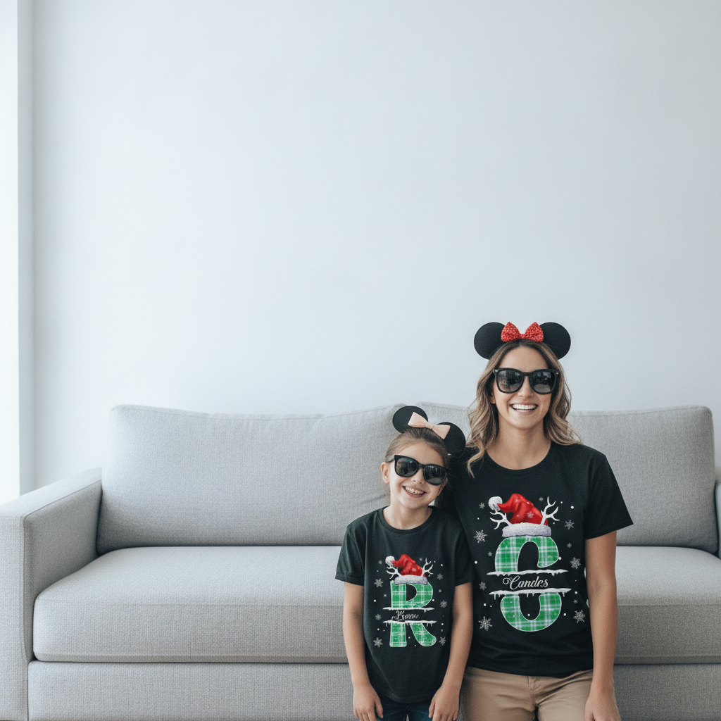 Custom Name Initial Letter Christmas T-Shirt — Family Gift 7GDWJ