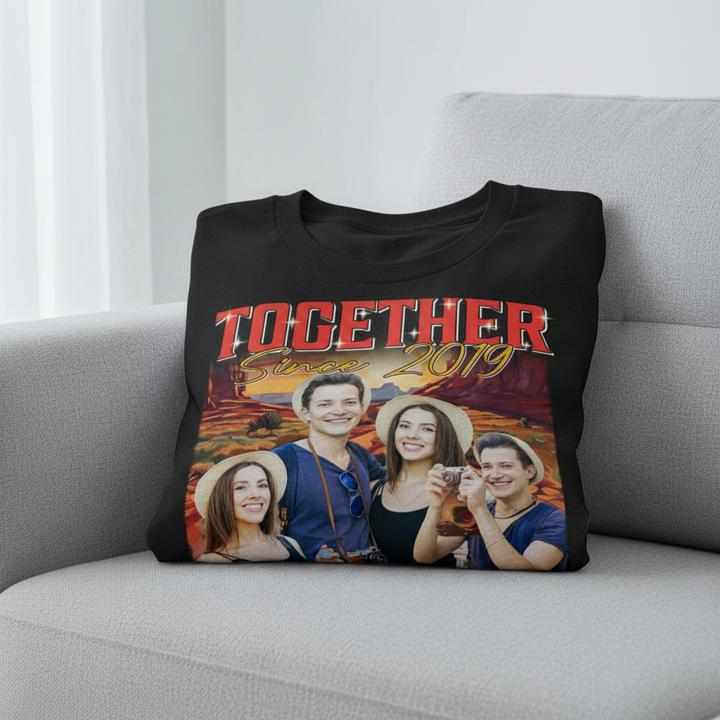 Custom Doll Couple Sitting Him T-Shirt — Couple Gift 2DFMC