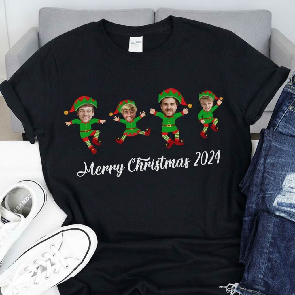 Custom Face Family Merry Christmas T-Shirt — Family Gift EKZHC