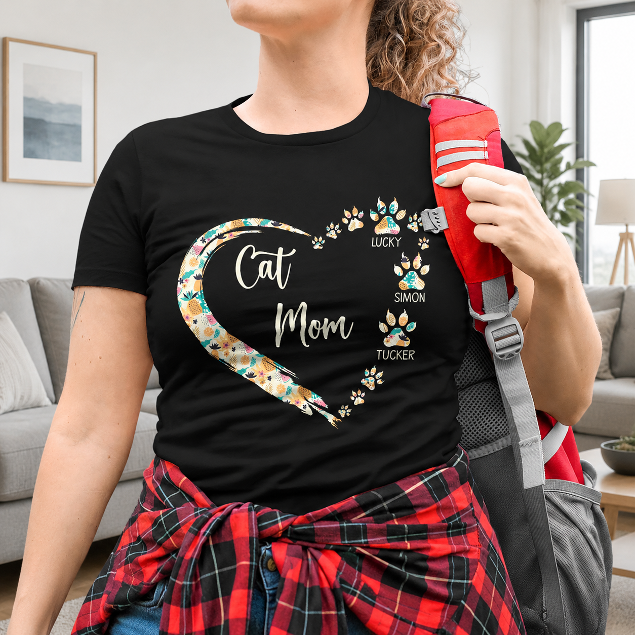 Custom Cat Mom Paw Hearts T-Shirt — Gift for Mom RBRNQ