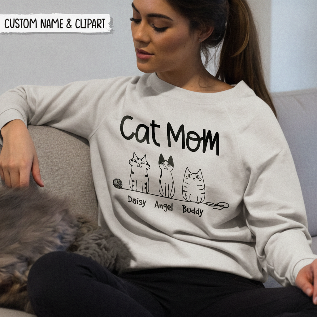 Custom Cat Mom Clipart T-Shirt — Gift for Mom H7ZMB