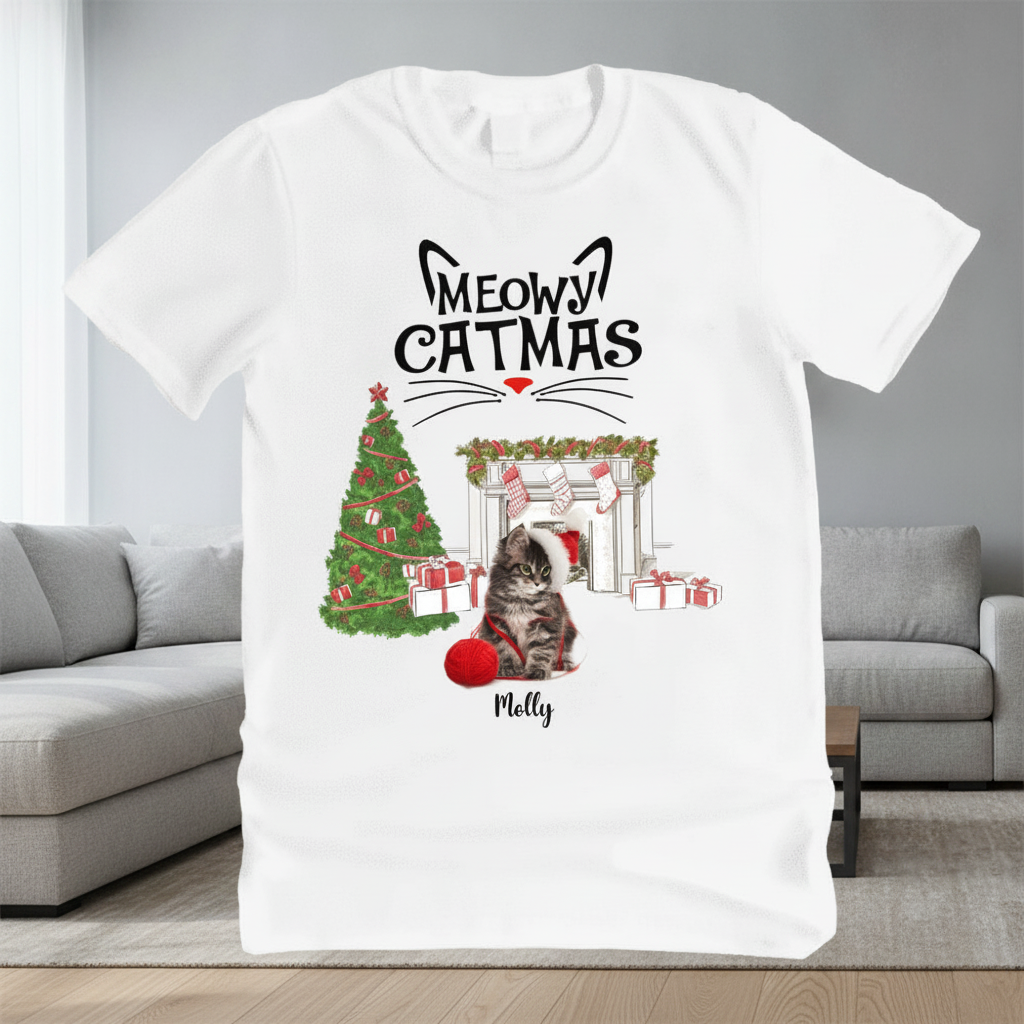 Custom Meowy Catmas Cat T-Shirt — Gift for Cat Lovers 449SV
