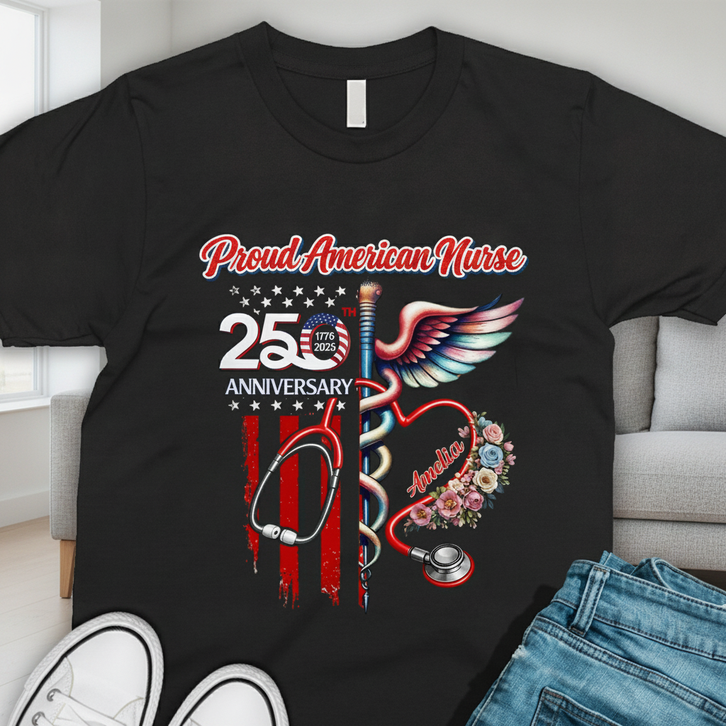 Custom Name Proud American Nurse T-Shirt — Patriotic Gift FYJZ8