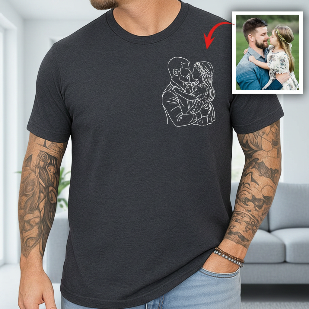 Custom Dad Kids Portrait Drawing T-Shirt — Gift for Dad GDHE2