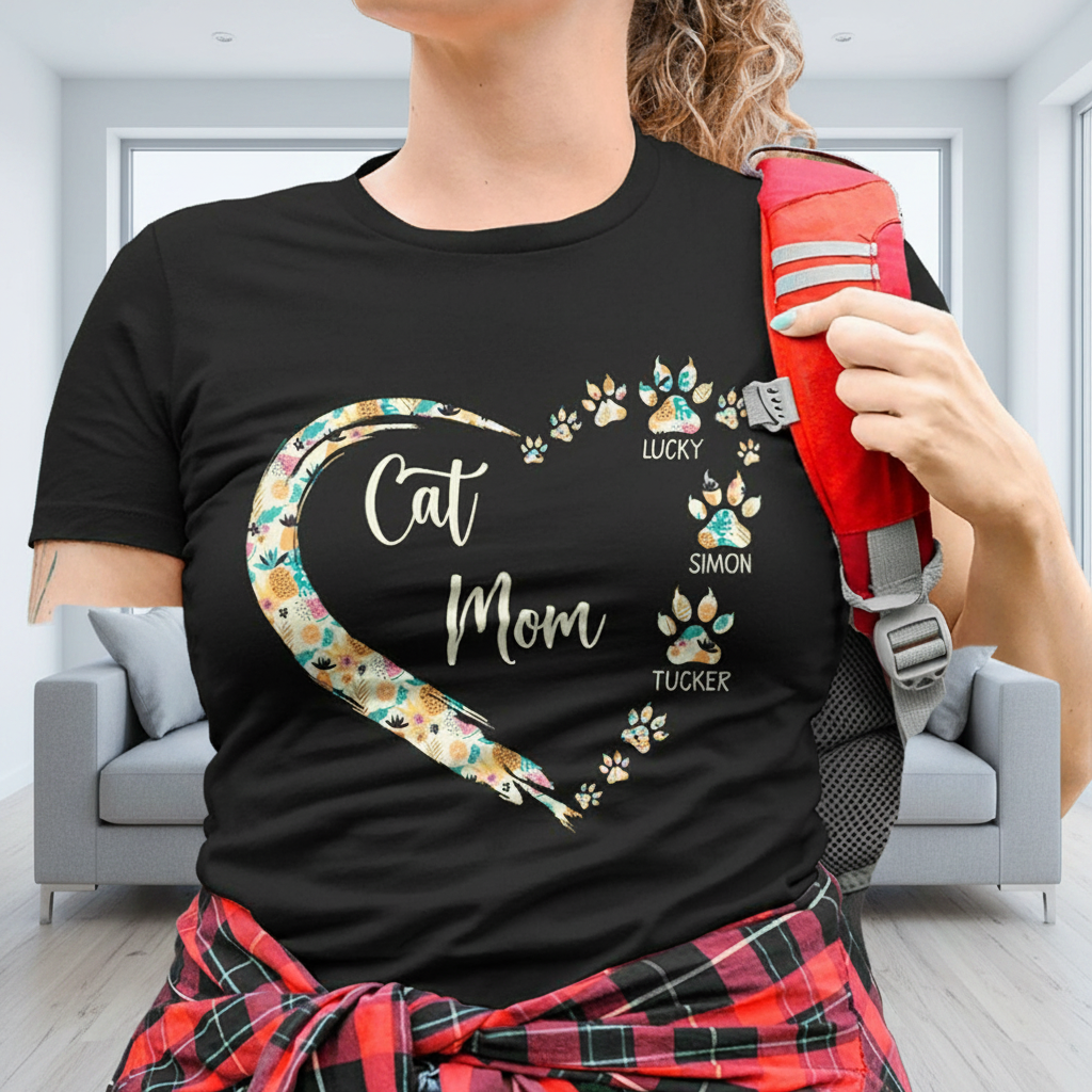 Custom Cat Mom Paw Hearts T-Shirt — Gift for Mom GAVDX