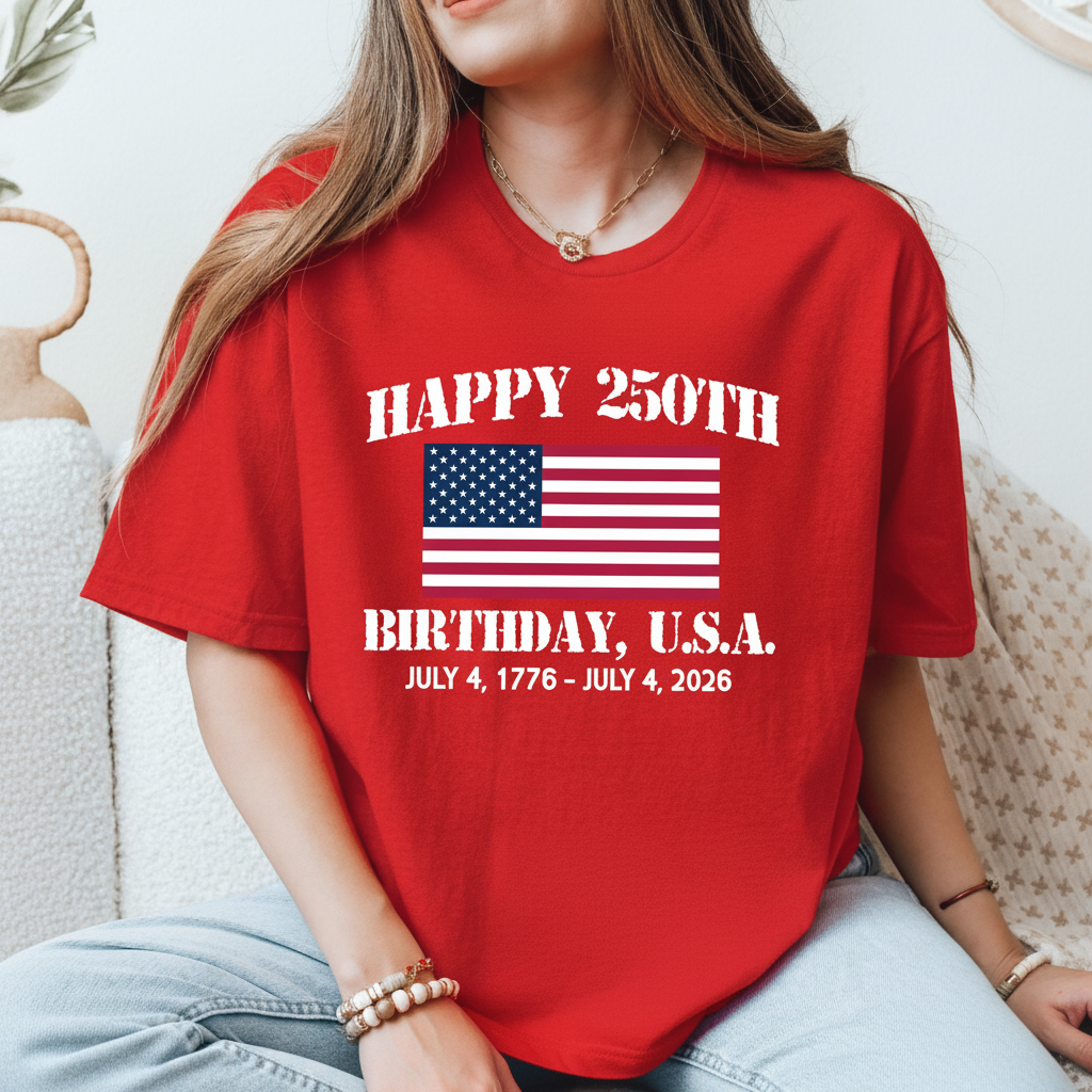 Custom Happy 250th Birthday America T-Shirt — Patriotic Gift NNPMC