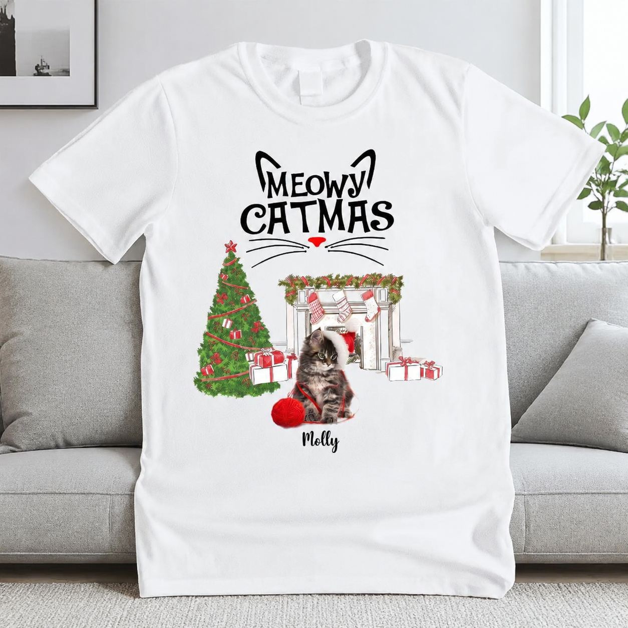 Custom Meowy Catmas Cat T-Shirt — Gift for Cat Lovers XSVHK