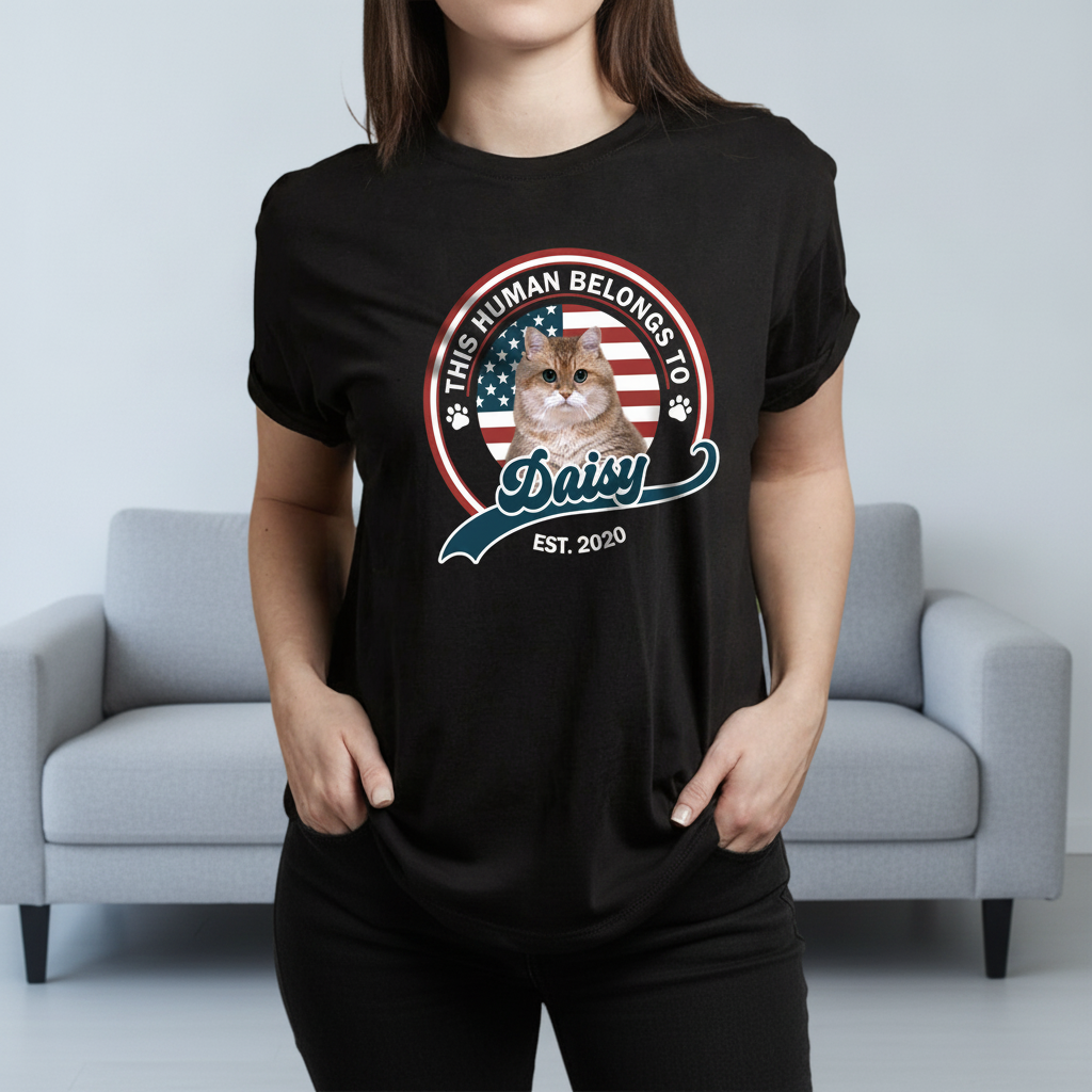 Custom Vth This Human Belongs T-Shirt — Gift for Cat Lovers YVWX6